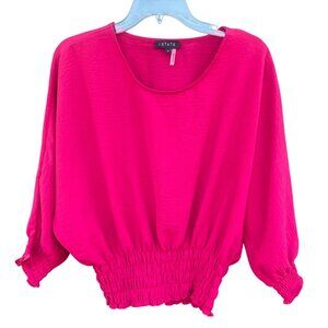 1 State Womens Blouson Sleeve Smocked Waist Hem Top Hot Pink Size Small